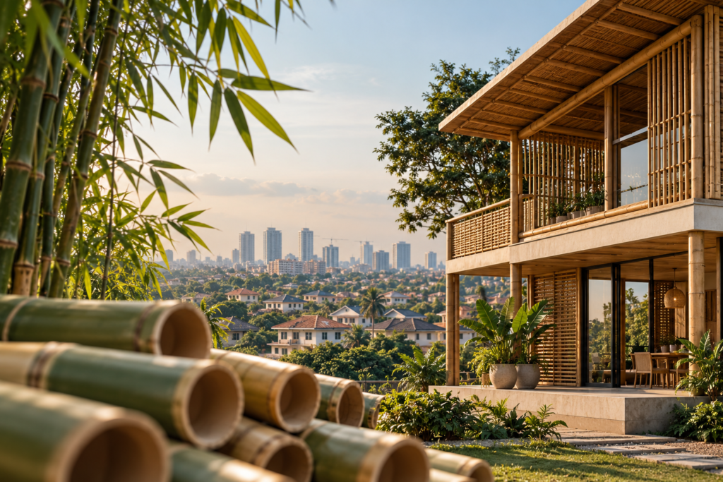 Bamboo for Nigeria's Housing Shortage Bamboo house overlooking city skyline